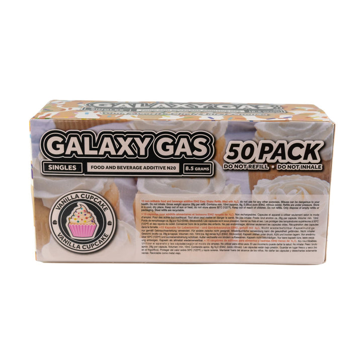 "Back of a 5-ct box of Vanilla Cupcake Galaxy Gas on a white background," - Up N Smoke.