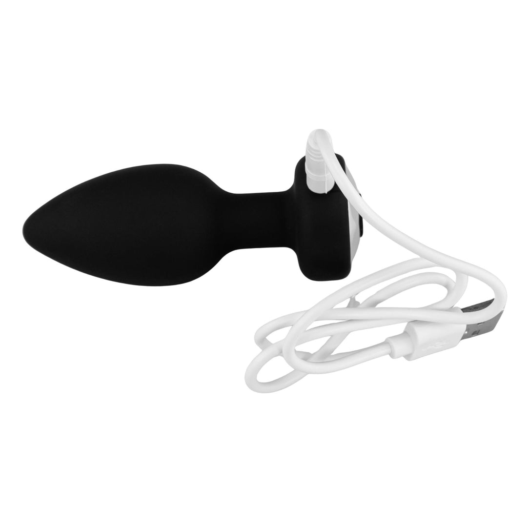 Vibrating Anal Plug black color side angle with charging port displayed on a white background - Up N Smoke