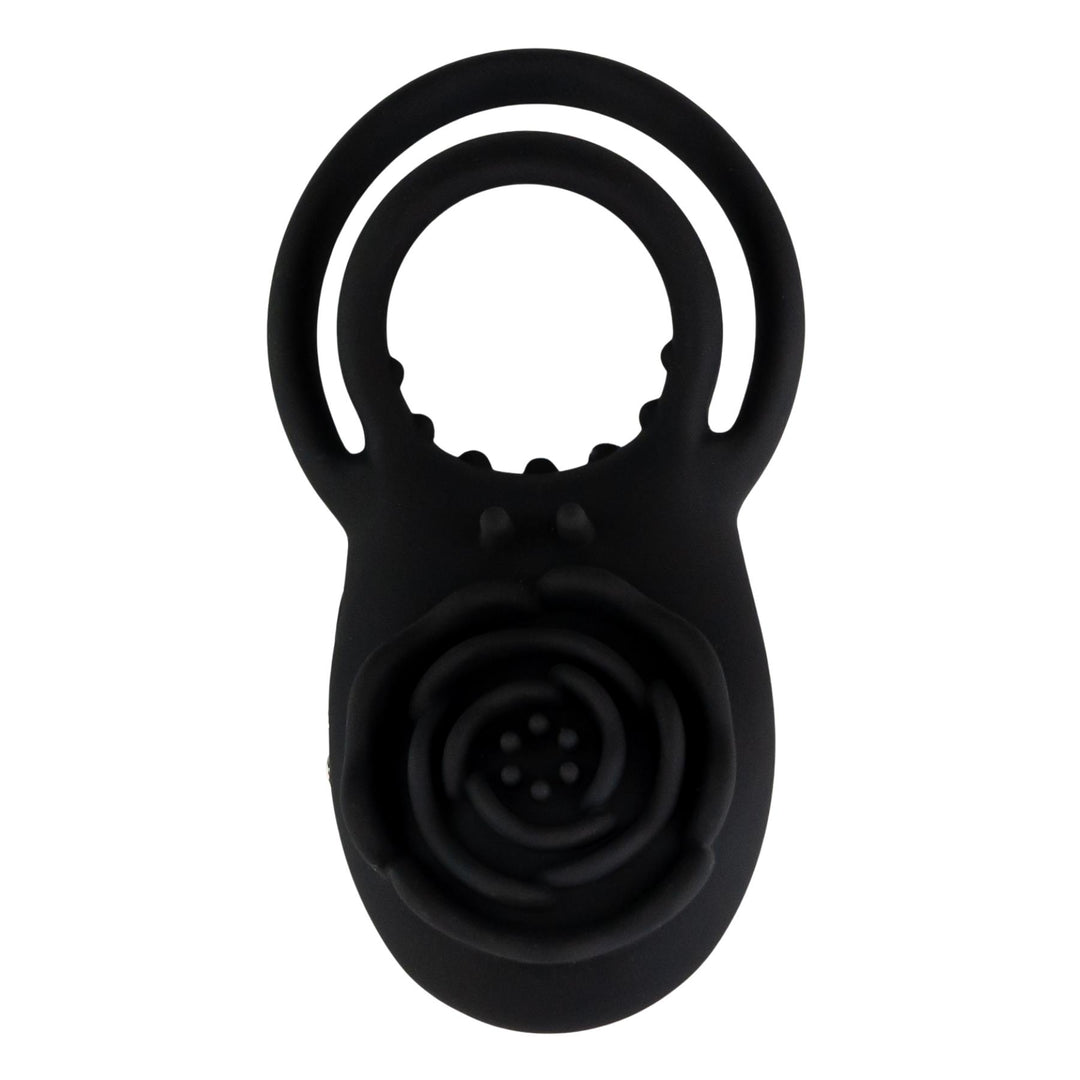 Vibrating Rose Cock Ring black color displayed back side on a white background - Up N Smoke