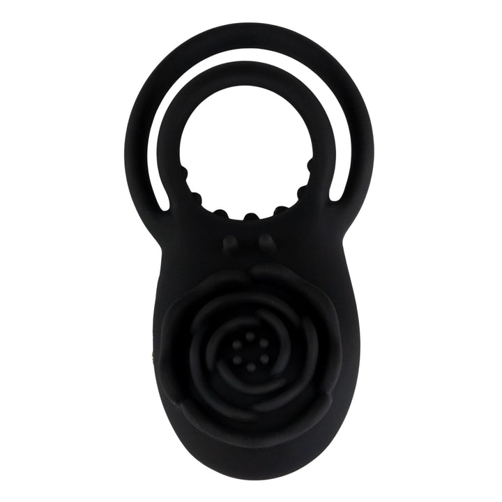 Vibrating Rose Cock Ring black color displayed back side on a white background - Up N Smoke