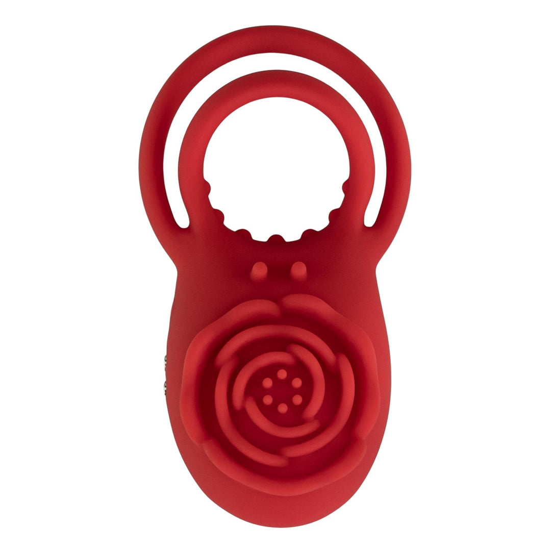 Vibrating Rose Cock Ring red color displayed on a white background - Up N Smoke