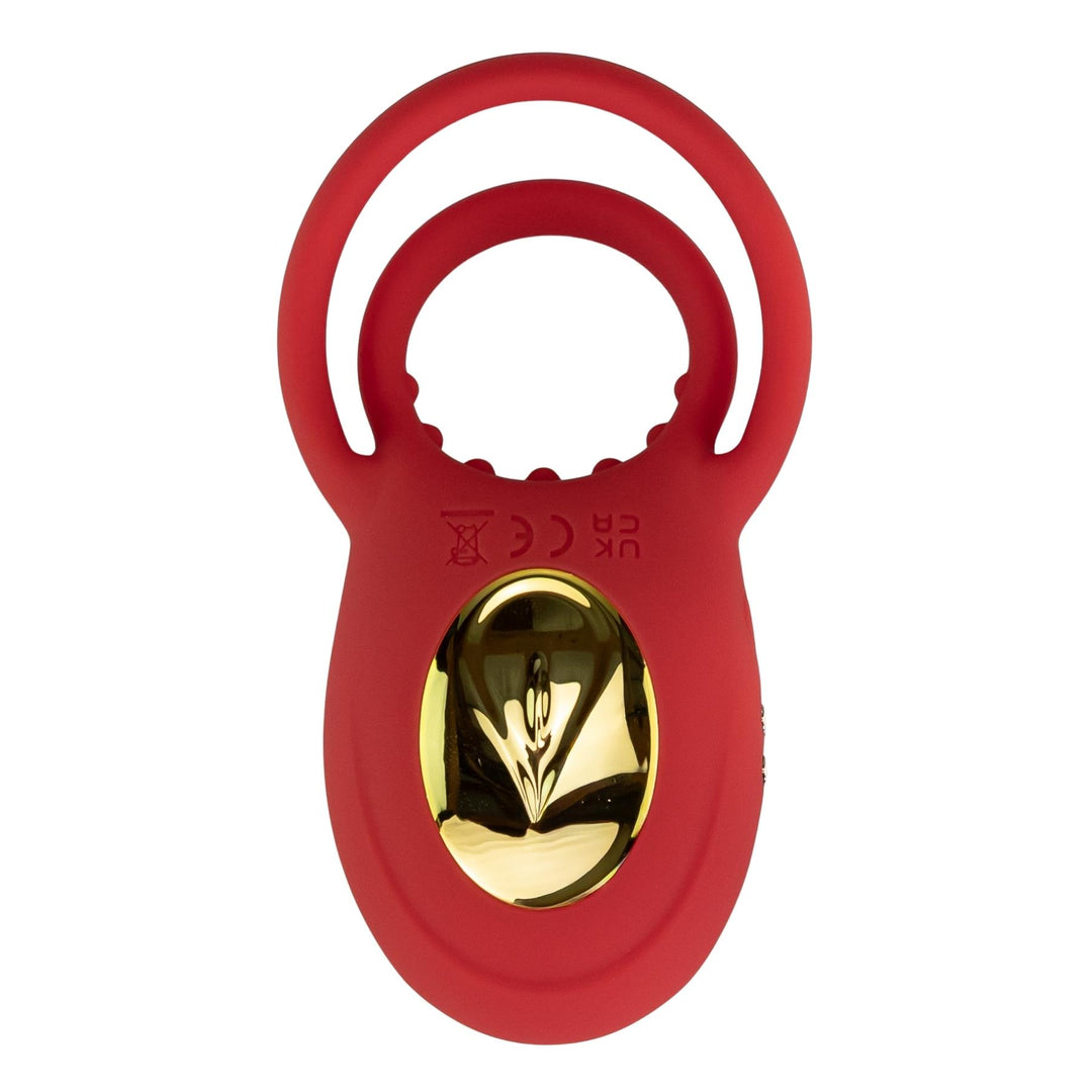 Vibrating Rose Cock Ring red color displayed top side on a white background - Up N Smoke