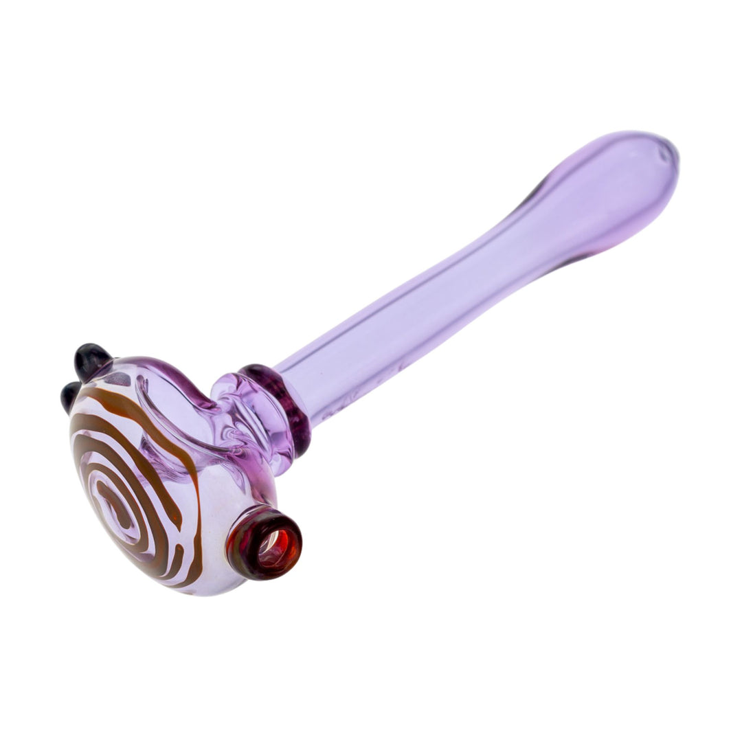 This is a left diagonal view of a Washboard purple hand pipe that is illuminated underneath. - Up N Smoke.
