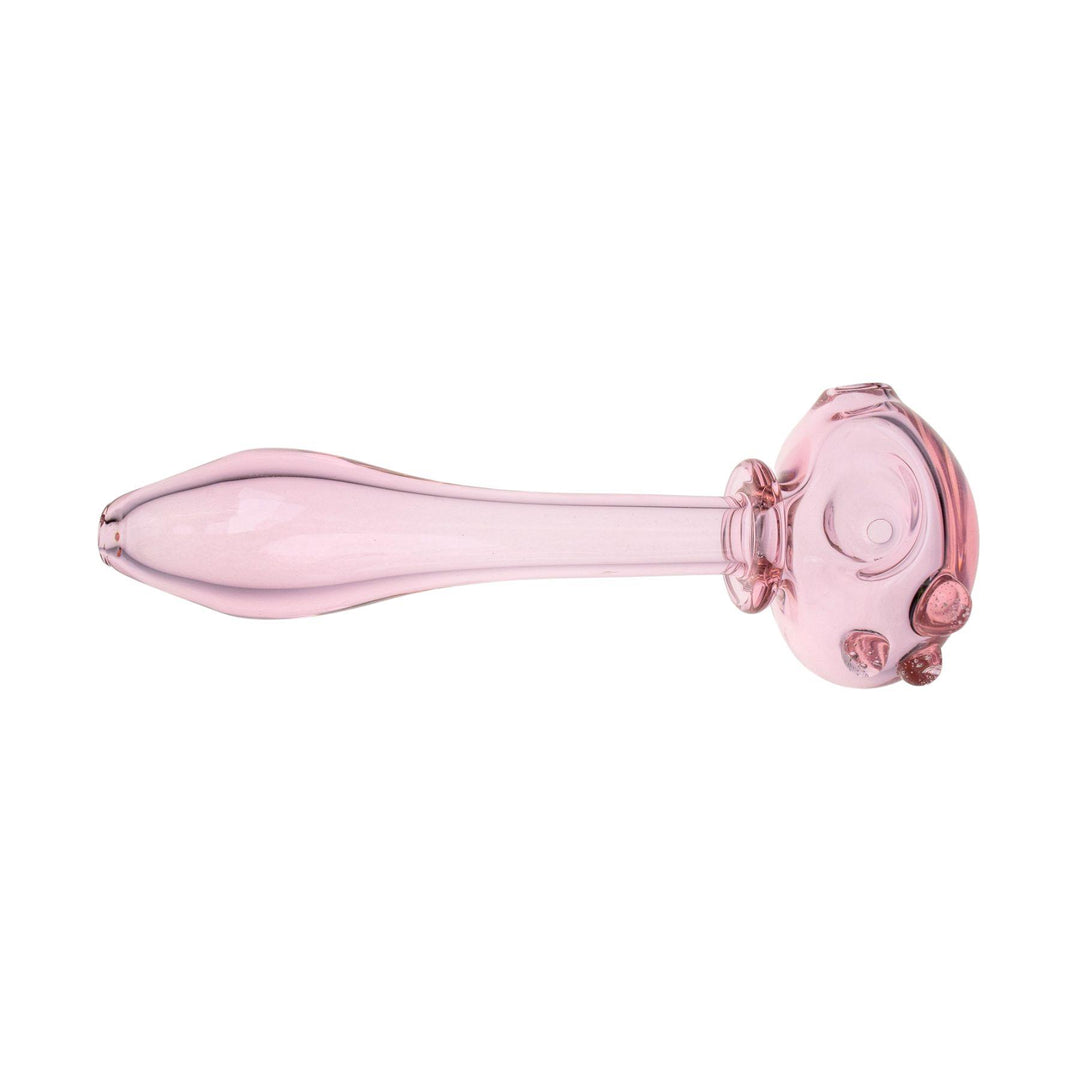 "A top down photograph of a pink WashBoard herb spoon," - Up N Smoke.