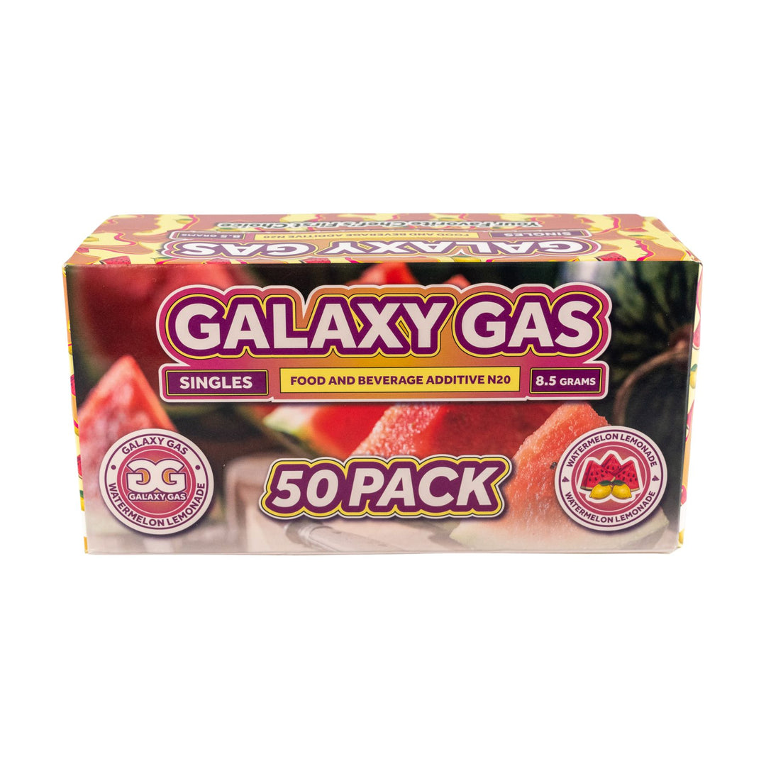 "Front of a 50ct box of Watermelon Lemonade Galaxy Gas on a white background," - Up N Smoke.