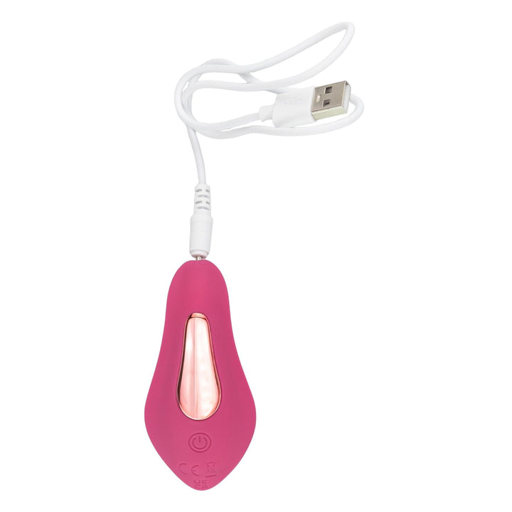 Wearable Panty Vibrator displayed on a white background while being charged  - Up N Smoke