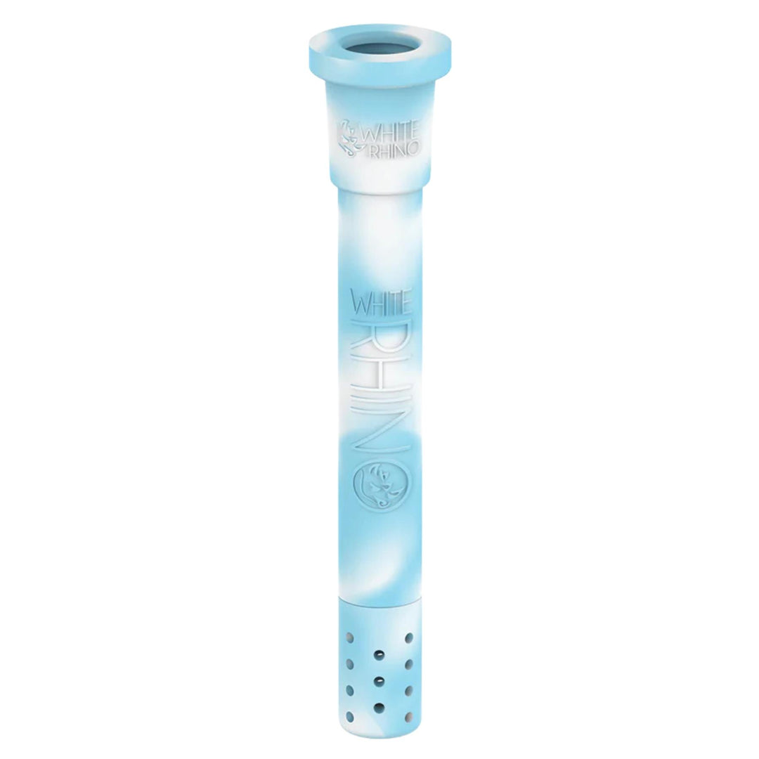 White Rhino Glow in The Dark Adjustable Downstem Blue on a white background - Up N Smoke