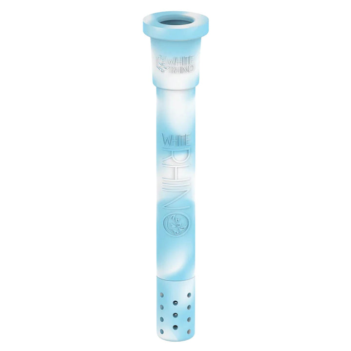 White Rhino Glow in The Dark Adjustable Downstem Blue on a white background - Up N Smoke