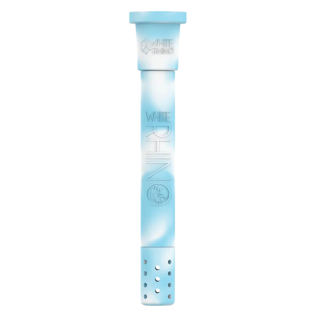 White Rhino Glow in The Dark Adjustable Downstem Blue front angle on a white background - Up N Smoke