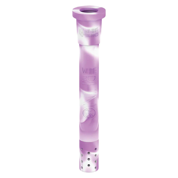 White Rhino Glow in The Dark Adjustable Downstem Purple on a white background - Up N Smoke