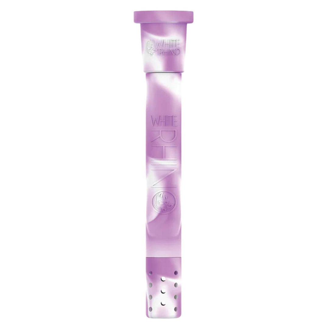 White Rhino Glow in The Dark Adjustable Downstem Purple front angle on a white background - Up N Smoke