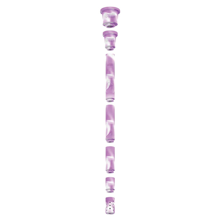 White Rhino Glow in The Dark Adjustable Downstem Purple parts separated low angle on a white background - Up N Smoke