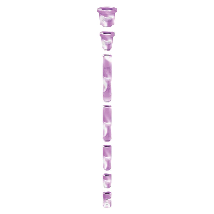 White Rhino Glow in The Dark Adjustable Downstem Purple parts separated high angle on a white background - Up N Smoke
