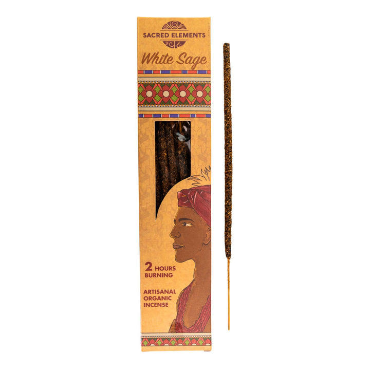 HEM Sacred Elements Incense Sticks White Sage with incense displayed on a white background - Up N Smoke