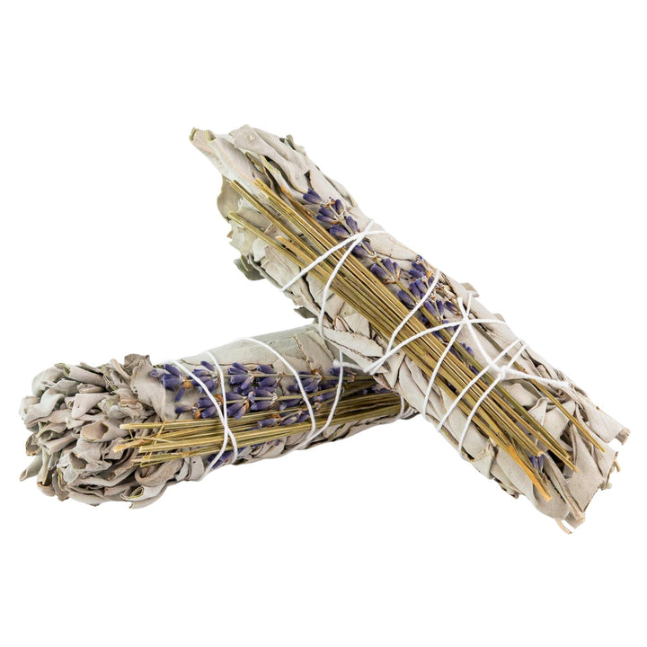 White Sage with Lavender Smudge Stick on a white background - Up N Smoke