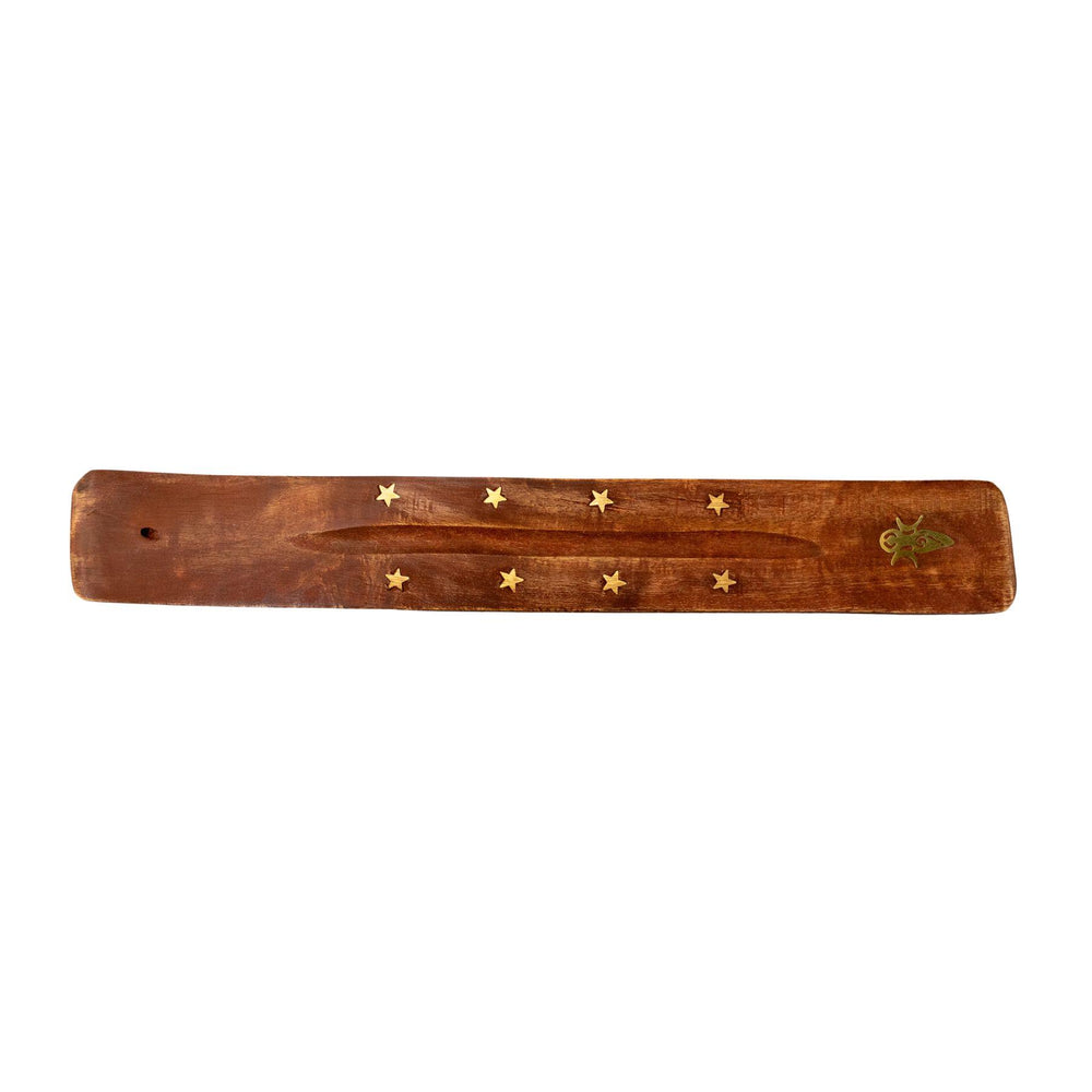 "10'' Wooden Incense Burner with a golden goddess embellishment at the base," - Up N Smoke.
