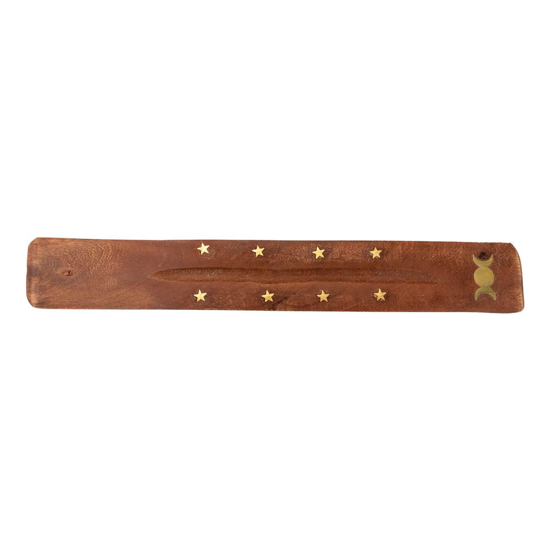 "10'' Wooden Incense Burner with golden embellishments," - Up N Smoke.