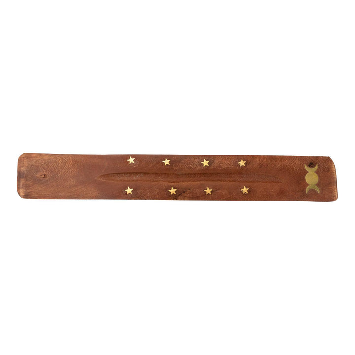 "10'' Wooden Incense Burner with golden embellishments," - Up N Smoke.