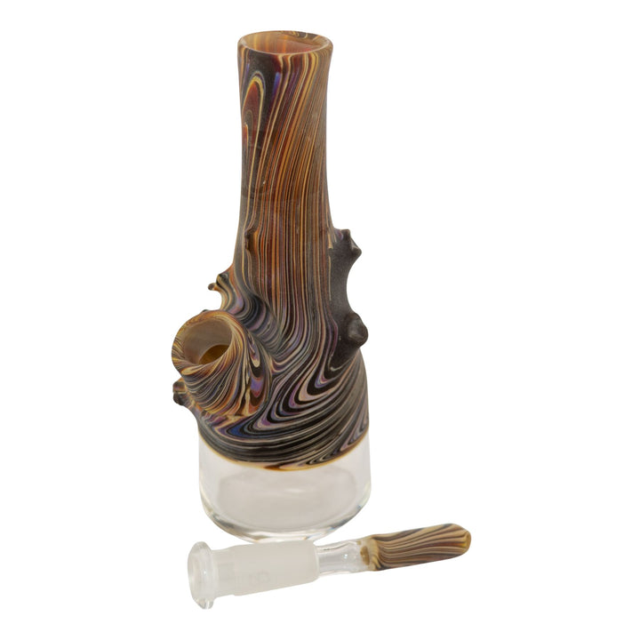"Woodgrain Sake Bottle made by Wazoo Glass with a matching downstem in front of it," - Up N Smoke.