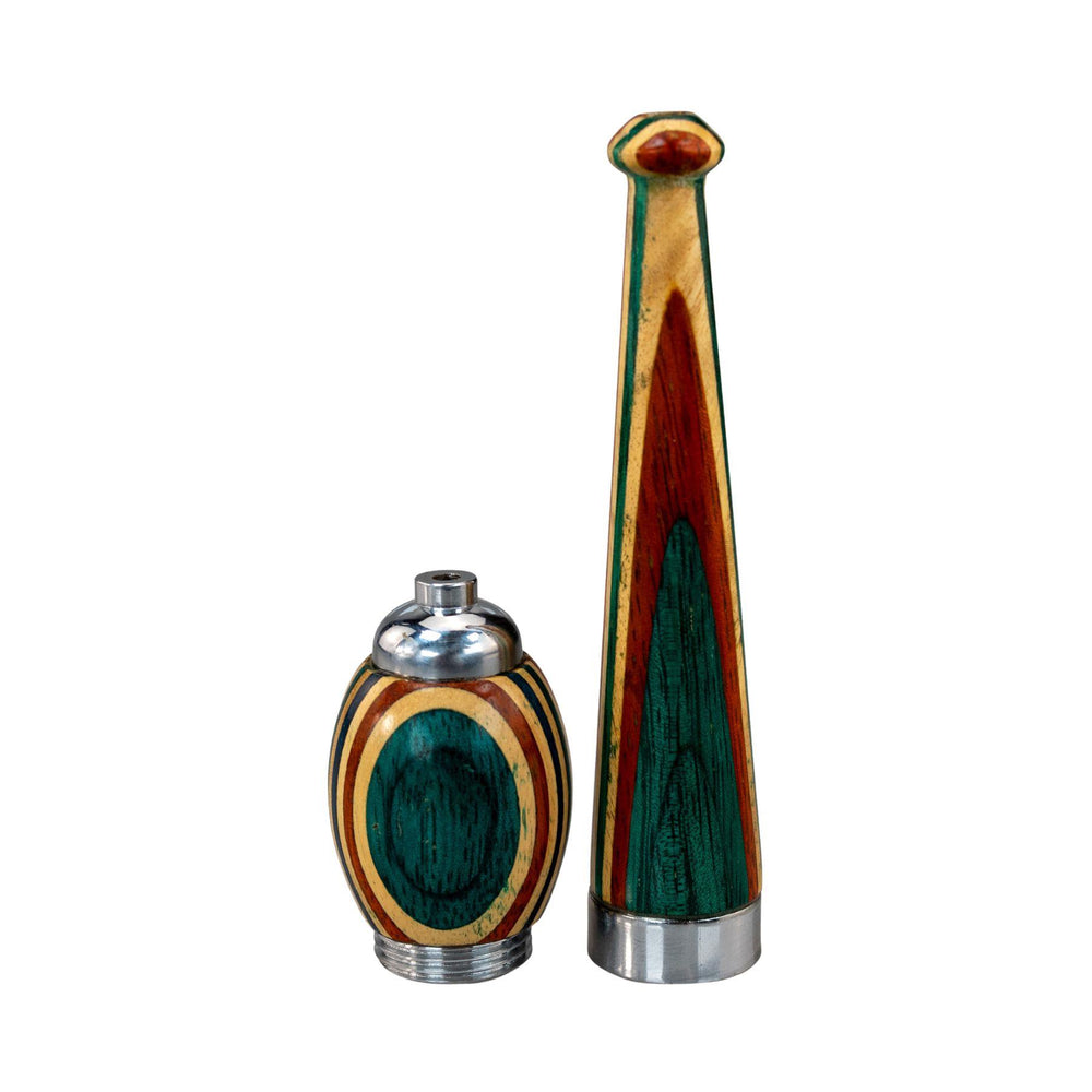 "Unscrewed Zeppelin Rainbow Wooden Hand Pipe showcasing the two compartments on a white background," - Up N Smoke.