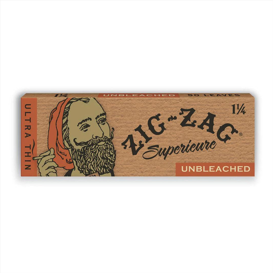 "Booklet of Unbleached Zig Zag 1 1/4 Rolling Papers. These natural papers are free from bleaching agents, offering a pure smoking experience." - Up N Smoke.