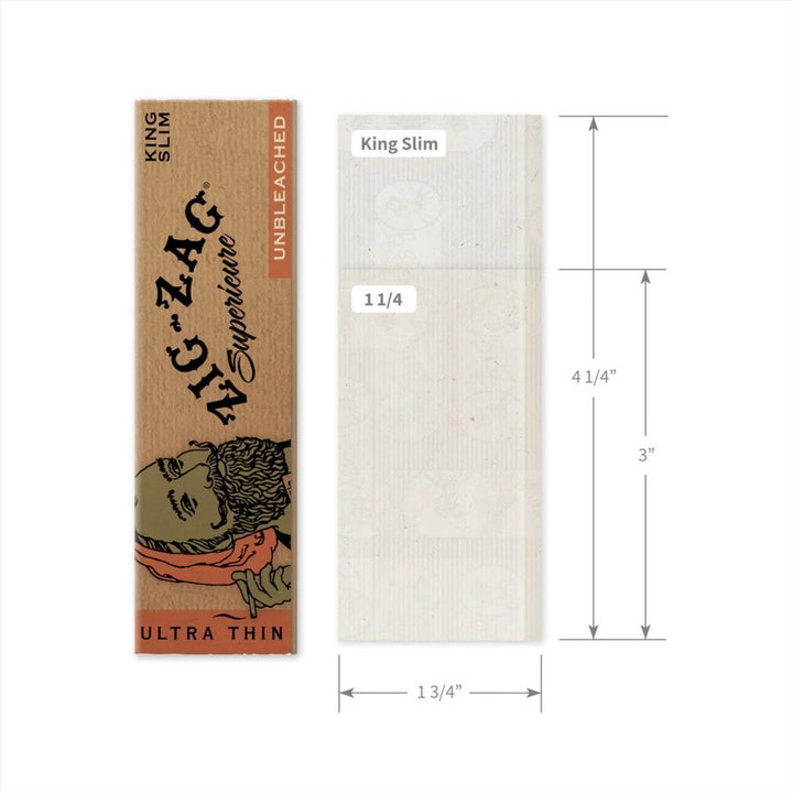 "Graphic displaying the size of Unbleached Zig Zag 1 1/4 Rolling Papers. These natural papers are free from bleaching agents, offering a pure smoking experience." - Up N Smoke.