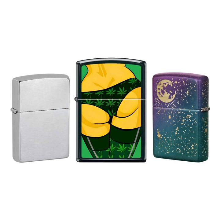Zippo Lighter group photo displayed on a white background - Up N Smoke