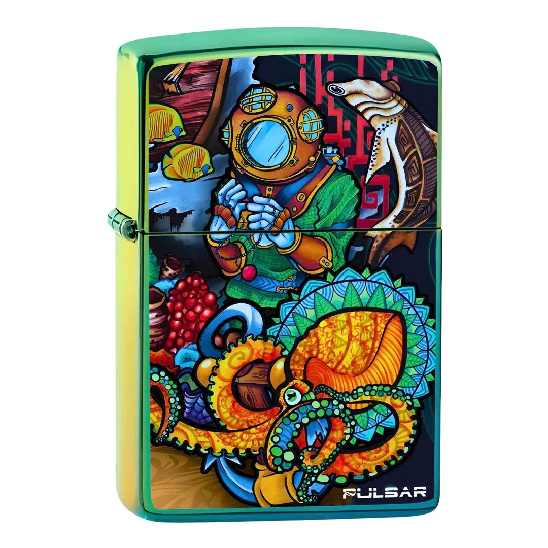 Zippo Lighter Diver design displayed on a white background - Up N Smoke
