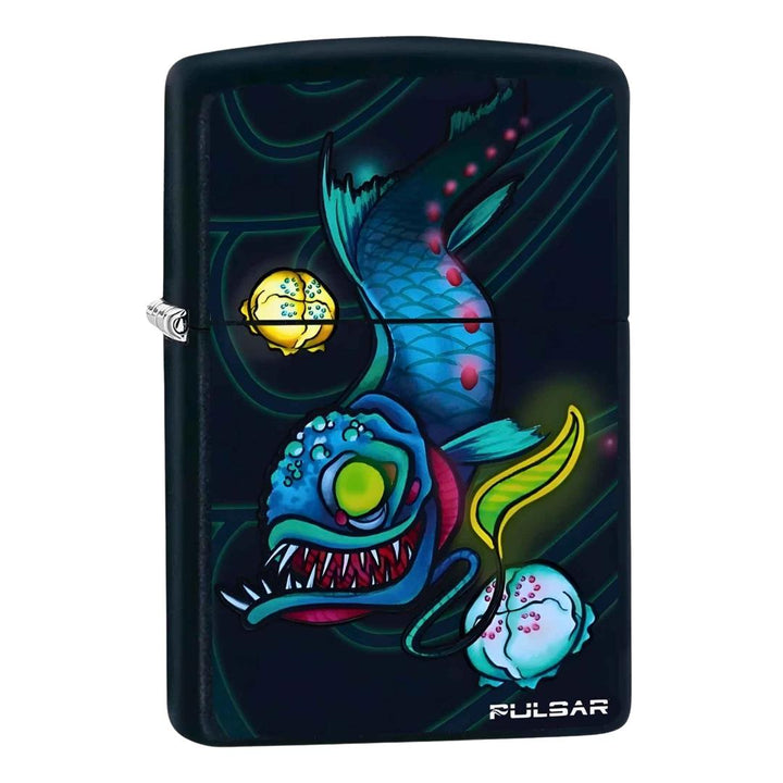 Zippo Lighter Dragon Fish design displayed on a white background - Up N Smoke