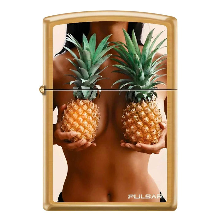 Zippo Lighter Pineapple Woman design displayed on a white background - Up N Smoke