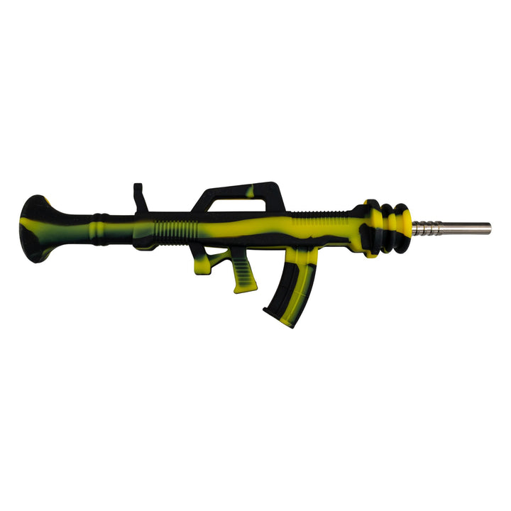 "Right side of an AK-47 Silicone Nectar Collector on a white background," - Up N Smoke.