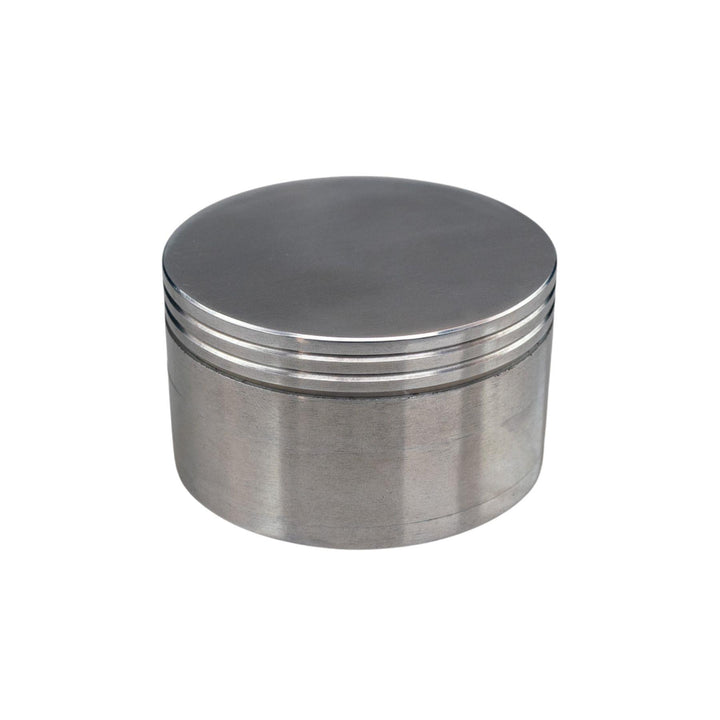 "A 2.5'' aluminum herb grinder in silver," - Up N Smoke.