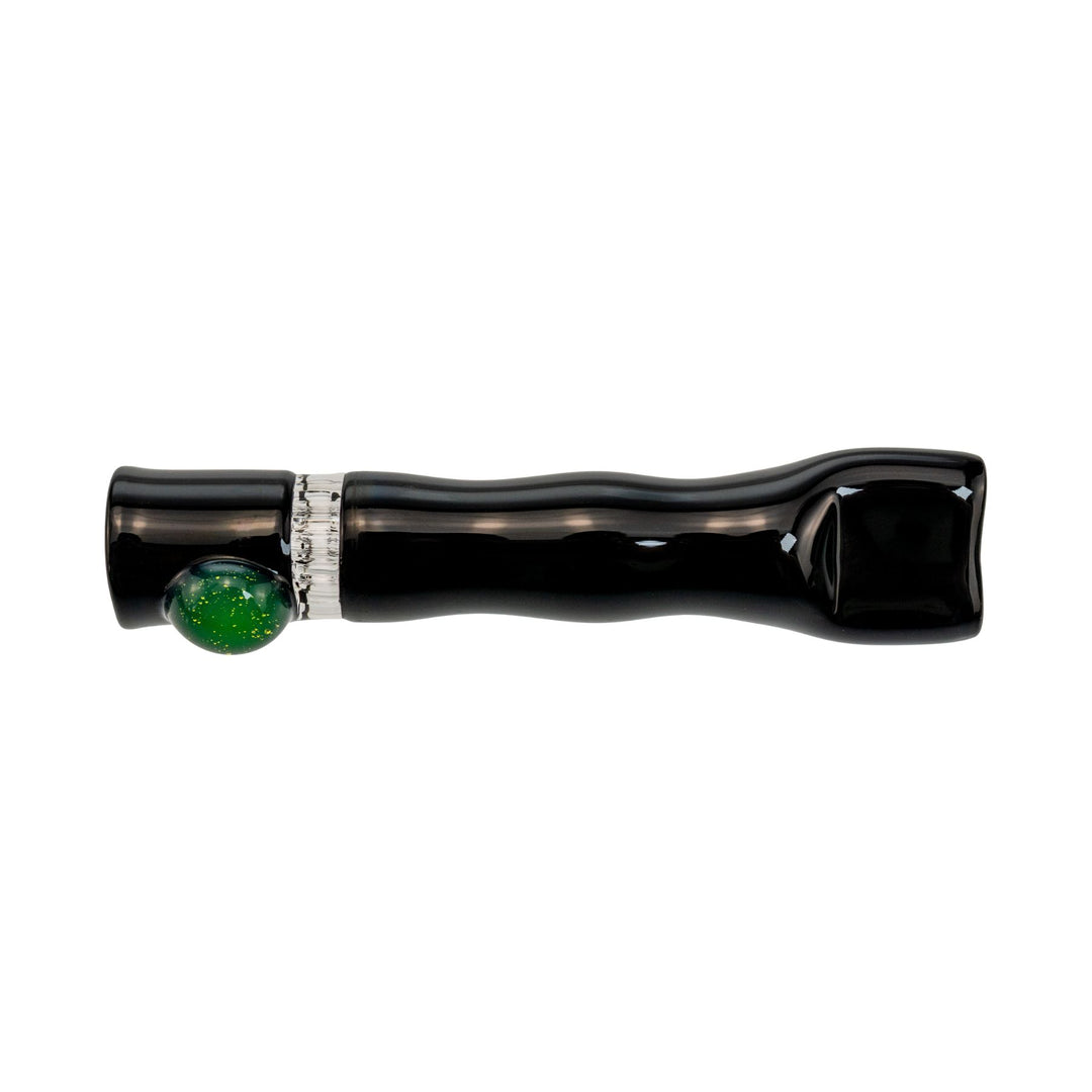 "Black Blazing Glass Chillum with a green bead near the mouthpiece," - Up N Smoke.