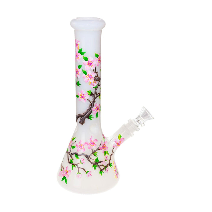 "Side right view of a hand-painted cherry blossom water pipe." - Up N Smoke.