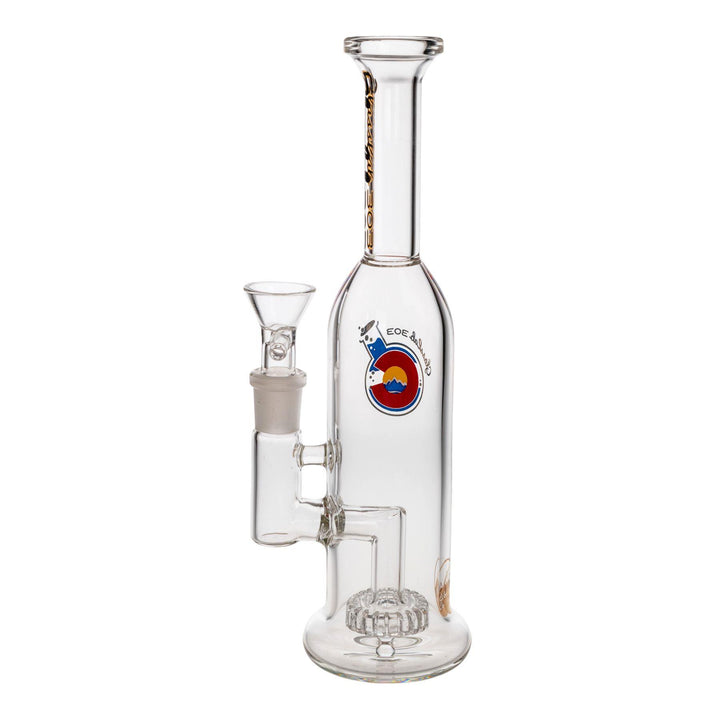 "Left-side of a Glass Lab 303 Skinny Straight Bottle Water Pipe with a Circ percolator," - Up N Smoke.