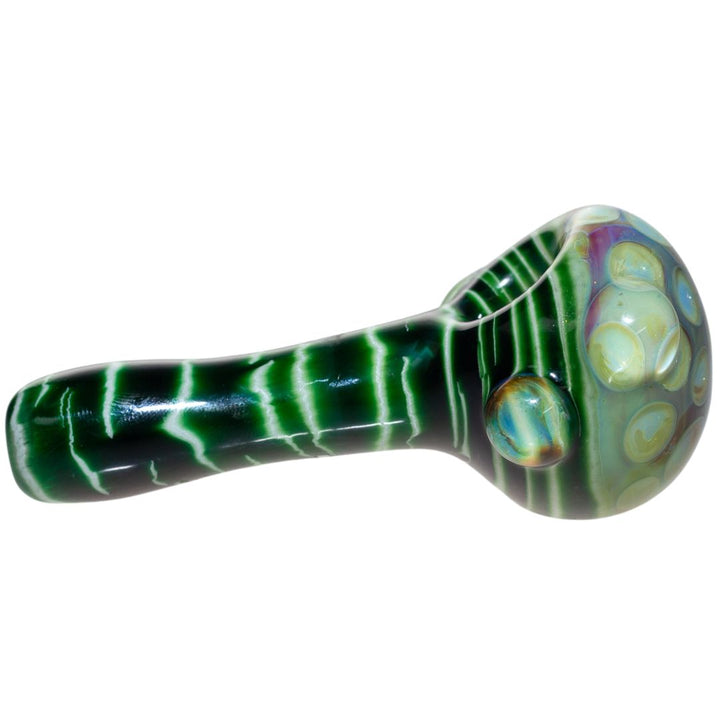 Right side view of a Fool Blown green spoon. - Up N Smoke.