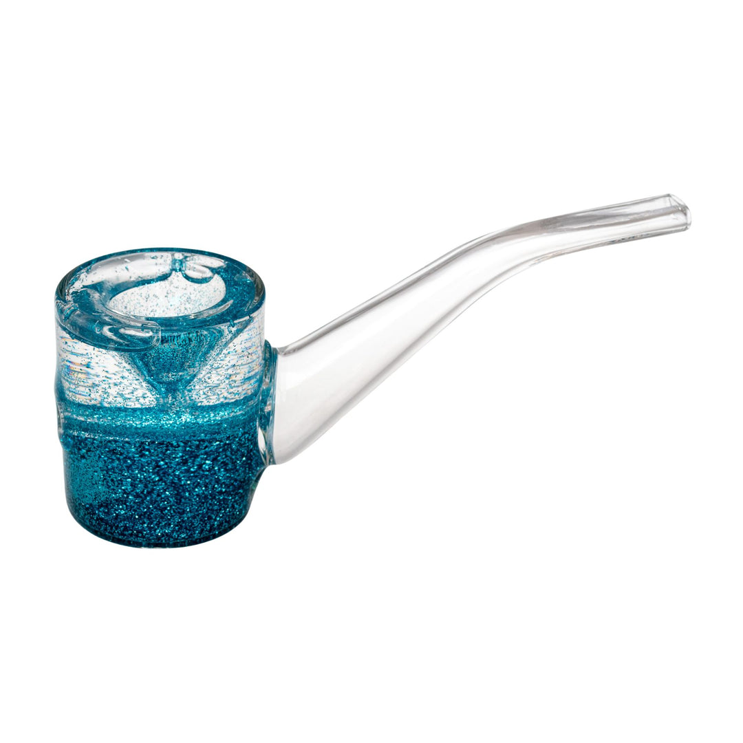 "A 5'' light blue Pulsar Glycerin Hammer that has a glitter filled bodice on a white background," - Up N Smoke.
