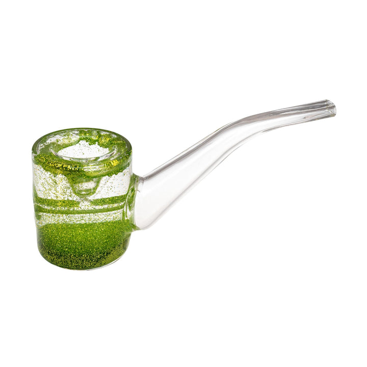 "Left-side of a light green Pulsar Glycerin Sherlock Pipe on a white background," - Up N Smoke.