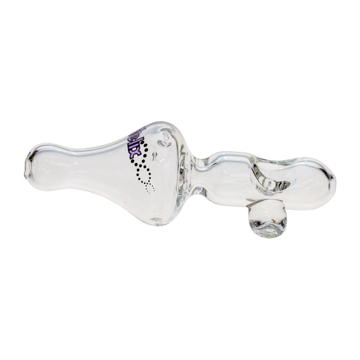 Side right view of a Helix mini steamroller with a purple logo. It features a large glass bead on the right side to keep your piece level. - Up N Smoke.