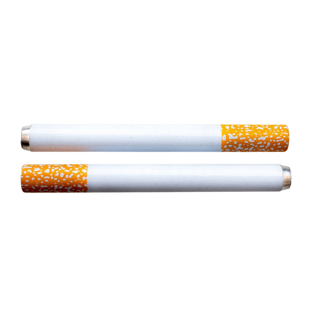 "Two large metal cigarette bats on a white background," - Up N Smoke.