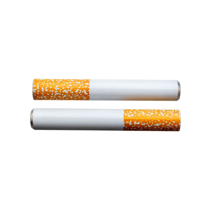 "Two small metal cigarettes that are 2.25'' long on a white background," - Up N Smoke.