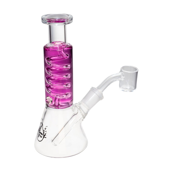 Back right photograph of a purple Pulsar mini glycerin dab rig. This water pipe can be frozen for cooler hits. - Up N Smoke.