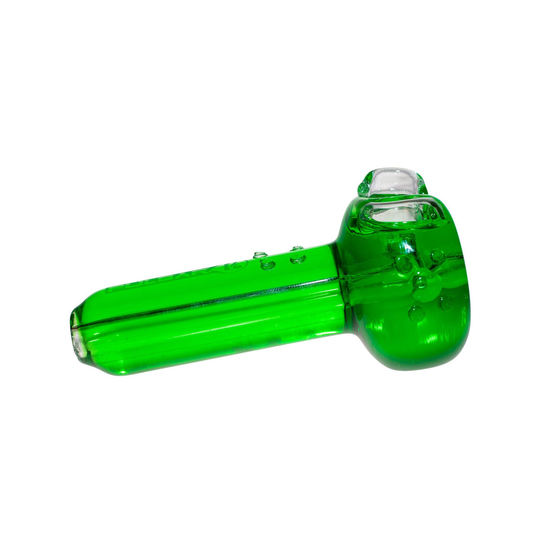 Side right view of a green Pulsar glycerin spoon. This item is sold by Up N Smoke, based out of Wichita, Kansas. - Up N Smoke.