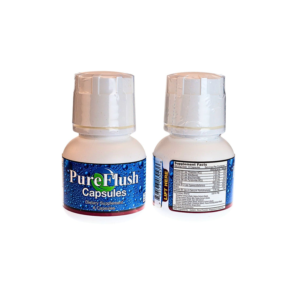 "Two bottles of Pure Flush capsules are next to one another. This item is used as a dietary supplement to cleanse toxins from the body." - Up N Smoke.