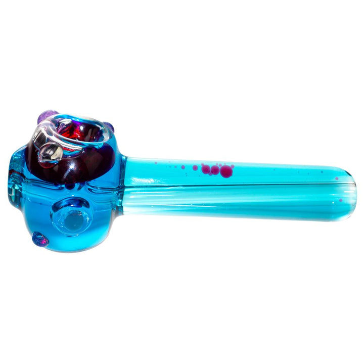 Left side and carb view of a Raymond Bray glycerin lava spoon. The interior has blue and red liquids that move depending on how it is held. Glycerin pieces can be frozen for colder and smoother hits. - Up N Smoke.