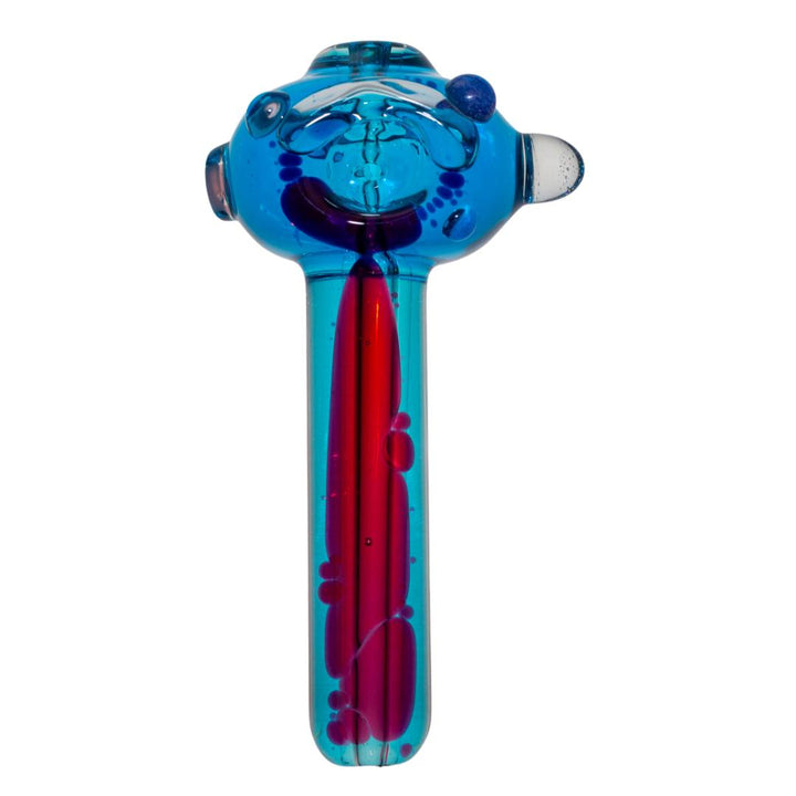 This is a top view of a Raymond Bray glycerin lava spoon. The interior has blue and red liquids that move depending on how it is held. Glycerin pieces can be frozen for colder and smoother hits. - Up N Smoke.
