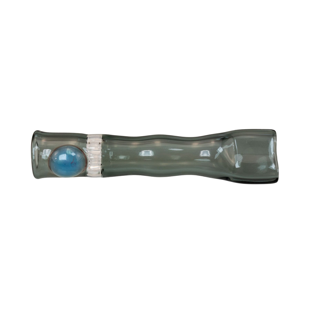 "Grey Blazing Glass Honeycomb Chillum that has a blue stabilizing bead near the mouthpiece," - Up N Smoke.
