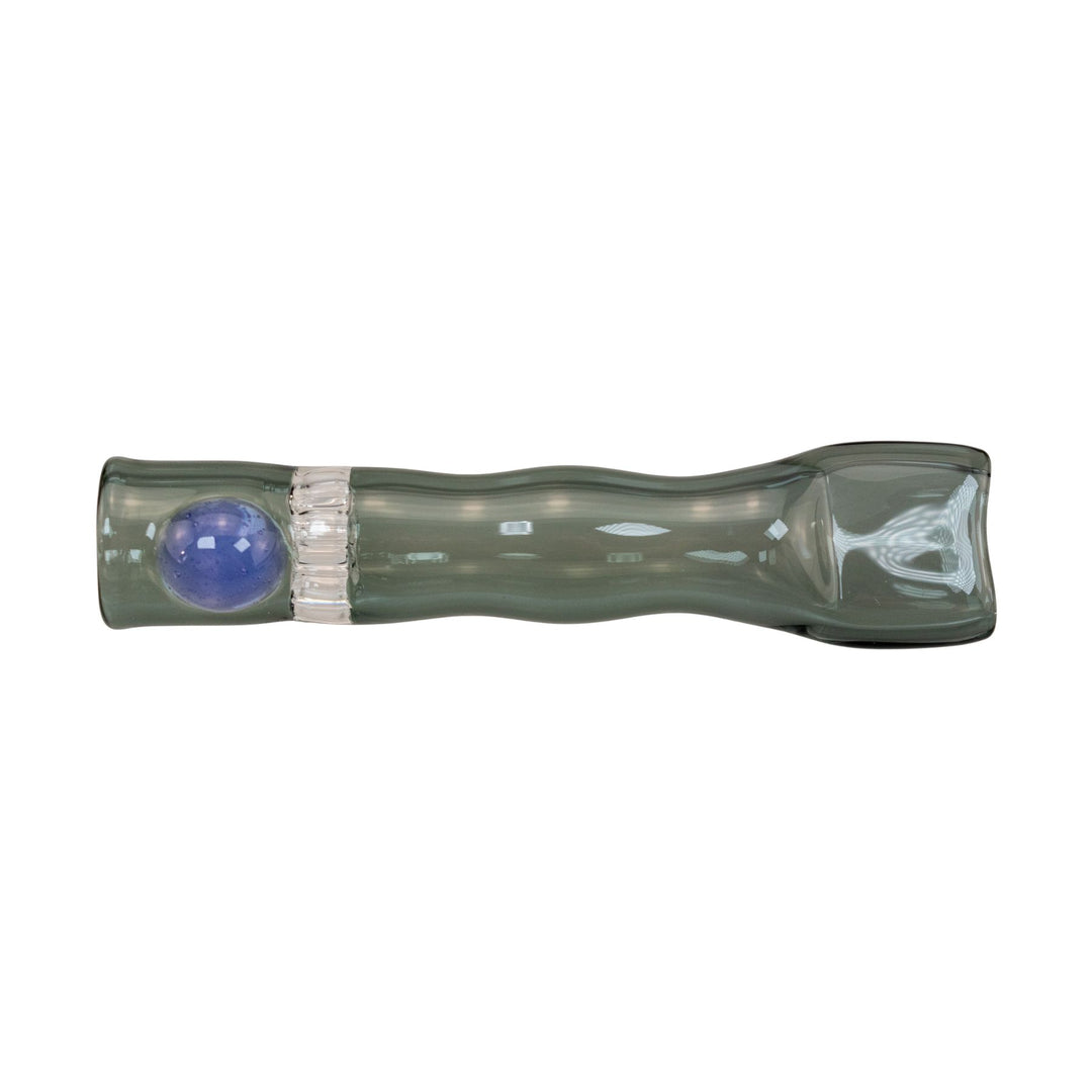 "Grey Blazing Glass Honeycomb Chillum with a purple stabilizing bead near the mouthpiece," - Up N Smoke.