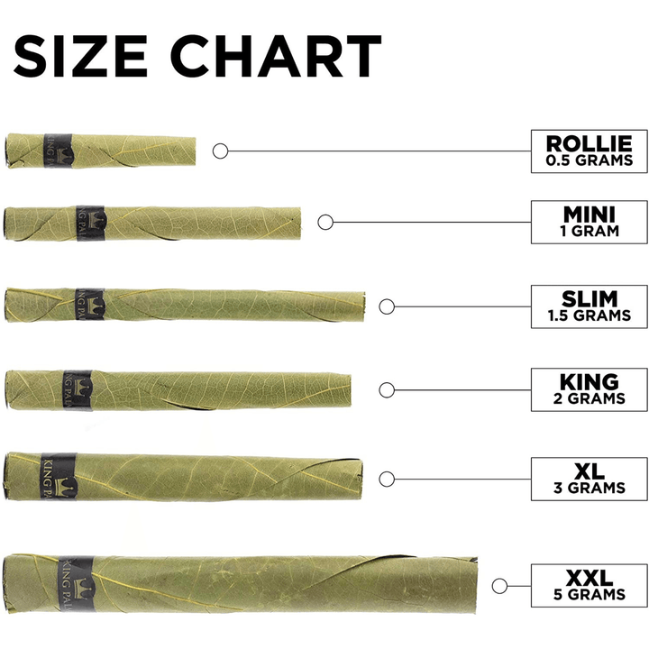 King Palm Leaf Wraps Size Chart - Up N Smoke